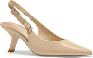 Coutgo Womens Slingback Kitten Heels Closed Pointed Toe Bowknot Patent Leather Slip on Work Pumps Dress Shoes