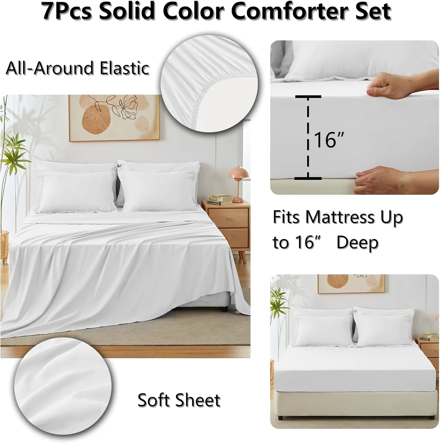 CozyLux Full Comforter Set White, 7 Pieces Bed in a Bag Soft Bedding Comforter Set with Sheets, All Season Boho 7PC Bed Sets with Comforter, Fitted Sheets, Flat Sheets, Pillow Shams and Pillowcases