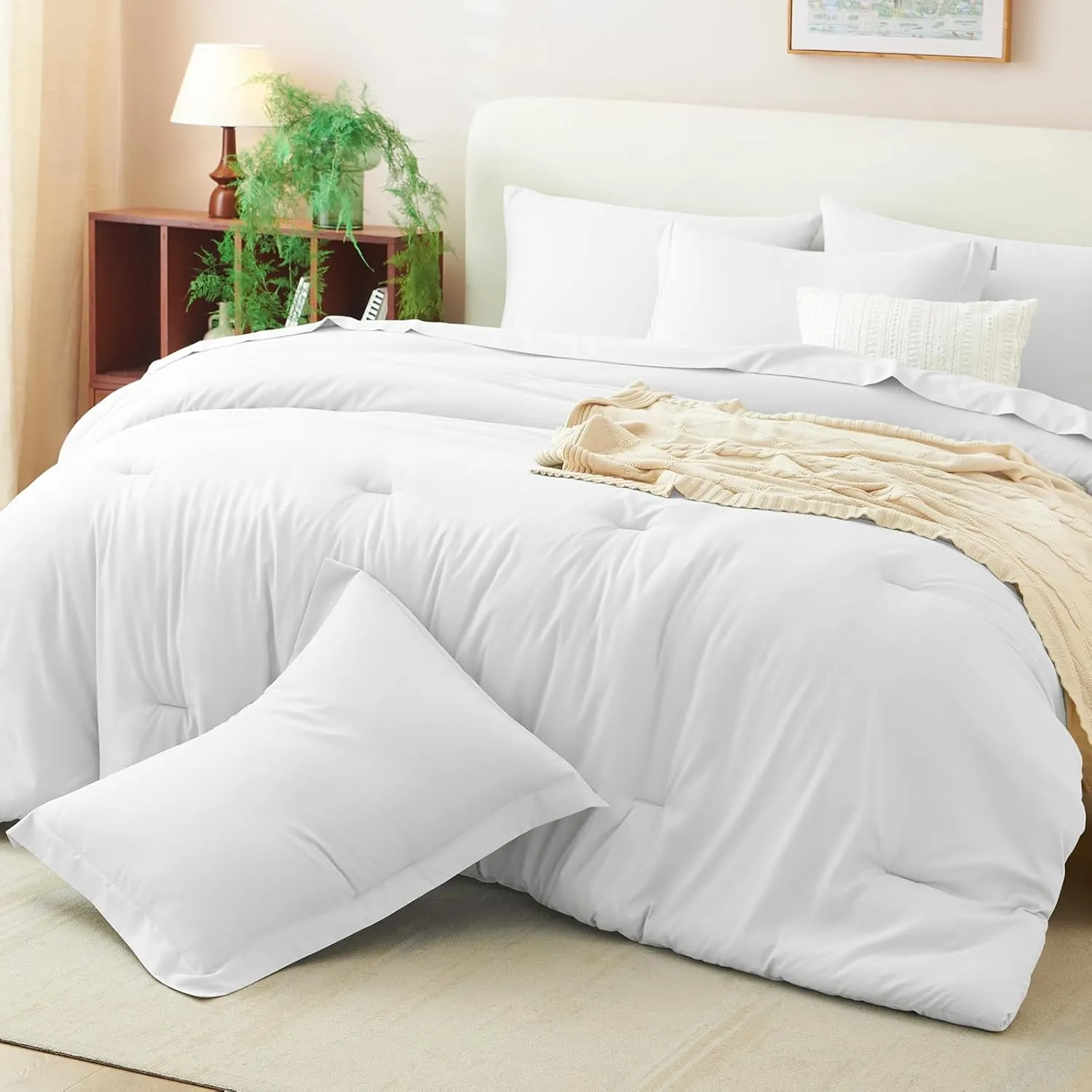 CozyLux Full Comforter Set White, 7 Pieces Bed in a Bag Soft Bedding Comforter Set with Sheets, All Season Boho 7PC Bed Sets with Comforter, Fitted Sheets, Flat Sheets, Pillow Shams and Pillowcases