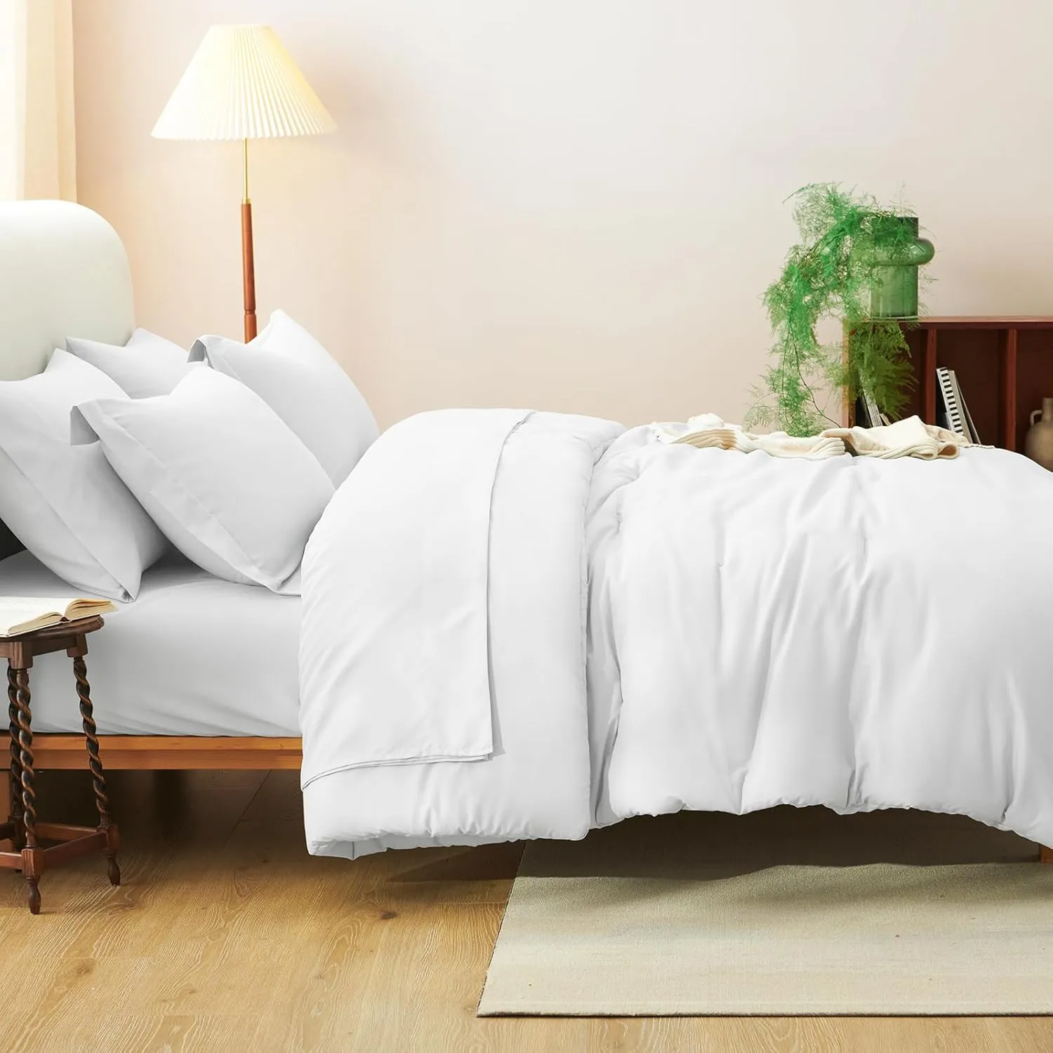 CozyLux Full Comforter Set White, 7 Pieces Bed in a Bag Soft Bedding Comforter Set with Sheets, All Season Boho 7PC Bed Sets with Comforter, Fitted Sheets, Flat Sheets, Pillow Shams and Pillowcases