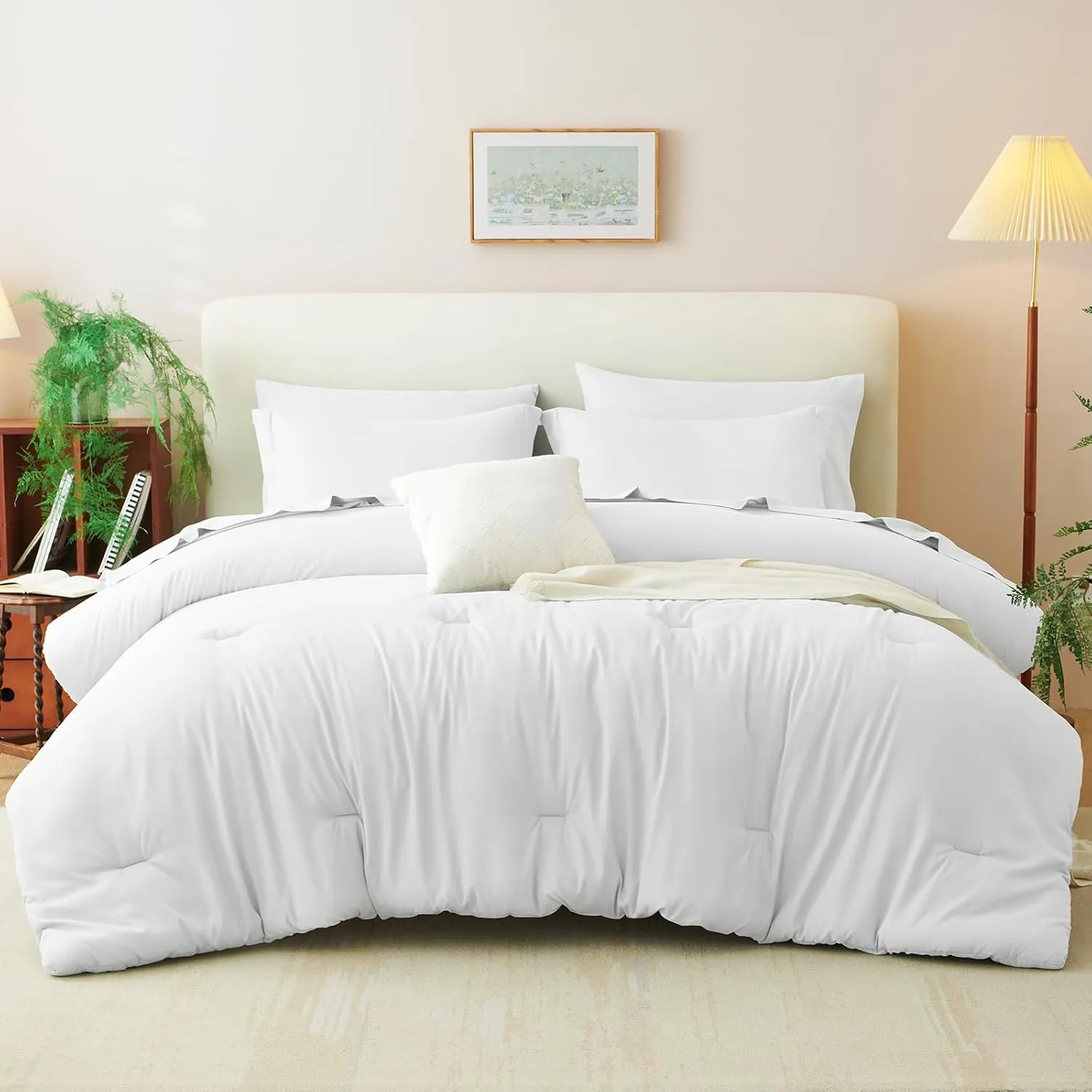 CozyLux Full Comforter Set White, 7 Pieces Bed in a Bag Soft Bedding Comforter Set with Sheets, All Season Boho 7PC Bed Sets with Comforter, Fitted Sheets, Flat Sheets, Pillow Shams and Pillowcases