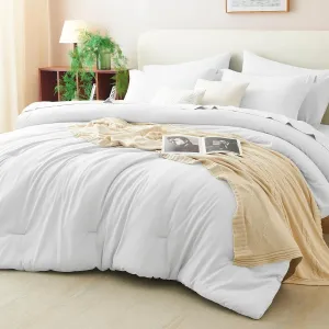 CozyLux Full Comforter Set White, 7 Pieces Bed in a Bag Soft Bedding Comforter Set with Sheets, All Season Boho 7PC Bed Sets with Comforter, Fitted Sheets, Flat Sheets, Pillow Shams and Pillowcases