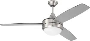 Craftmade PHZ52BNK3-BNGW Phaze II 52" Ceiling Fan with LED Lights & Wall Control, Brushed Polished Nickel