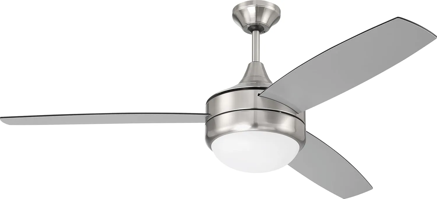 Craftmade PHZ52BNK3-BNGW Phaze II 52" Ceiling Fan with LED Lights & Wall Control, Brushed Polished Nickel