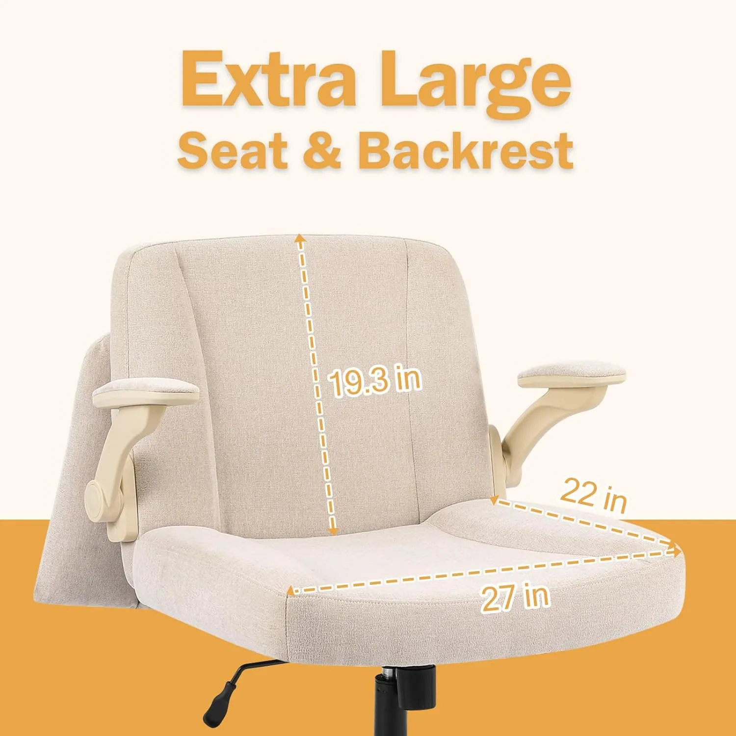 Criss Cross Chair with Arms, Plus Size Cross Legged Desk Chair with Flexible Back Cushion, Adjustable Arm Rest, Extra Wide Seat, 350lbs Fabric Home Office Chair with Castors and Bell Glides, Cocoa