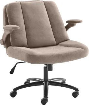 Criss Cross Chair with Arms, Plus Size Cross Legged Desk Chair with Flexible Back Cushion, Adjustable Arm Rest, Extra Wide Seat, 350lbs Fabric Home Office Chair with Castors and Bell Glides, Cocoa