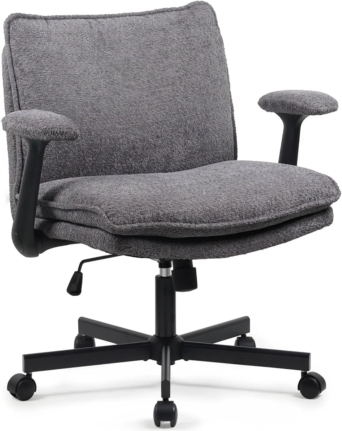 Criss Cross Legged Office Chair with Wheels and Flip-Up Arms, Upholstered Criss Cross Desk Chair, Wide Seat Chairs for Home Office, Vanity, Apartment, Grey