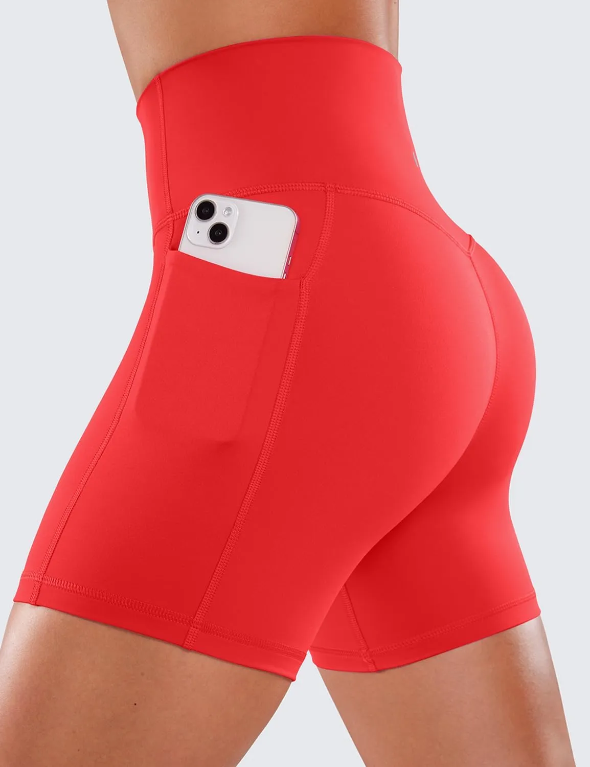 CRZ YOGA Women's Naked Feeling Biker Shorts with Pockets 5'' - High Waisted Yoga Gym Workout Spandex