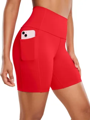 CRZ YOGA Women's Naked Feeling Biker Shorts with Pockets 6'' - High Waisted Yoga Gym Workout Spandex