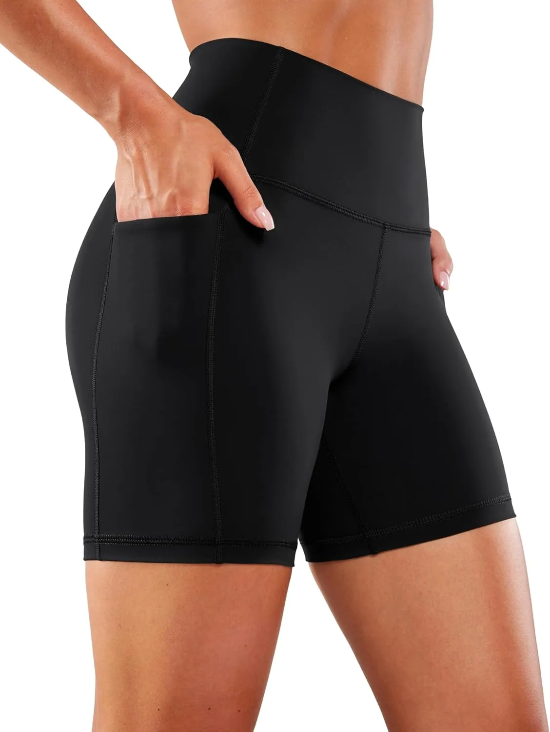 CRZ YOGA Women's Naked Feeling Biker Shorts with Pockets 6'' - High Waisted Yoga Gym Workout Spandex