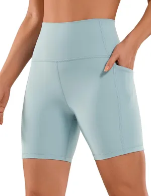 CRZ YOGA Women's Naked Feeling Biker Shorts with Pockets 6'' - High Waisted Yoga Gym Workout Spandex
