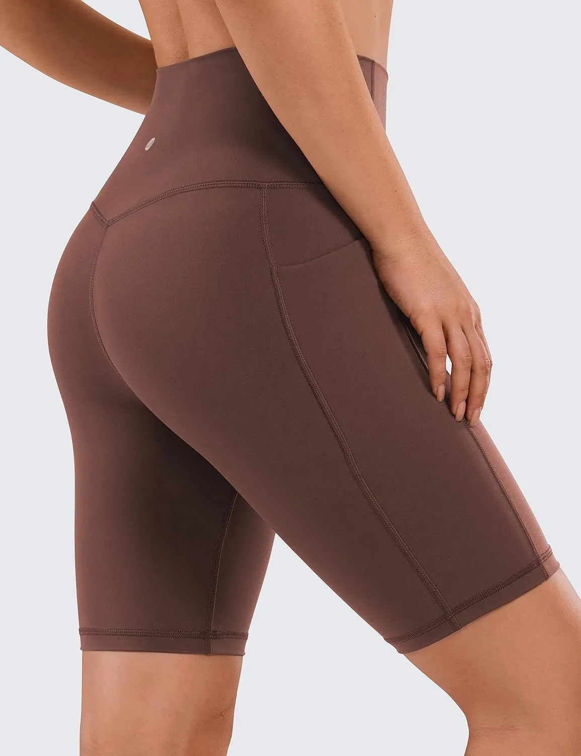 CRZ YOGA Women's Naked Feeling Biker Shorts with Pockets 8'' - High Waisted Yoga Gym Workout Spandex