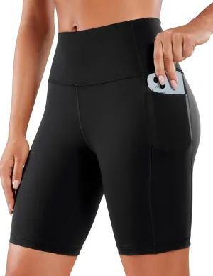CRZ YOGA Women's Naked Feeling Biker Shorts with Pockets 8'' - High Waisted Yoga Gym Workout Spandex