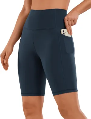 CRZ YOGA Women's Naked Feeling Biker Shorts with Pockets 8'' - High Waisted Yoga Gym Workout Spandex