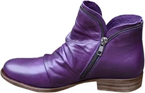 Crzidha Ankle Boots for Women Work Side Zipper Slip On Low Heel Booties Solid Leather Multicolor Hiking Boots Comfortable Warm Skin-Friendly Fabric Winter Walking Daily Work Shoes for Women