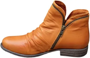 Crzidha Ankle Boots for Women Work Side Zipper Slip On Low Heel Booties Solid Leather Multicolor Hiking Boots Comfortable Warm Skin-Friendly Fabric Winter Walking Daily Work Shoes for Women