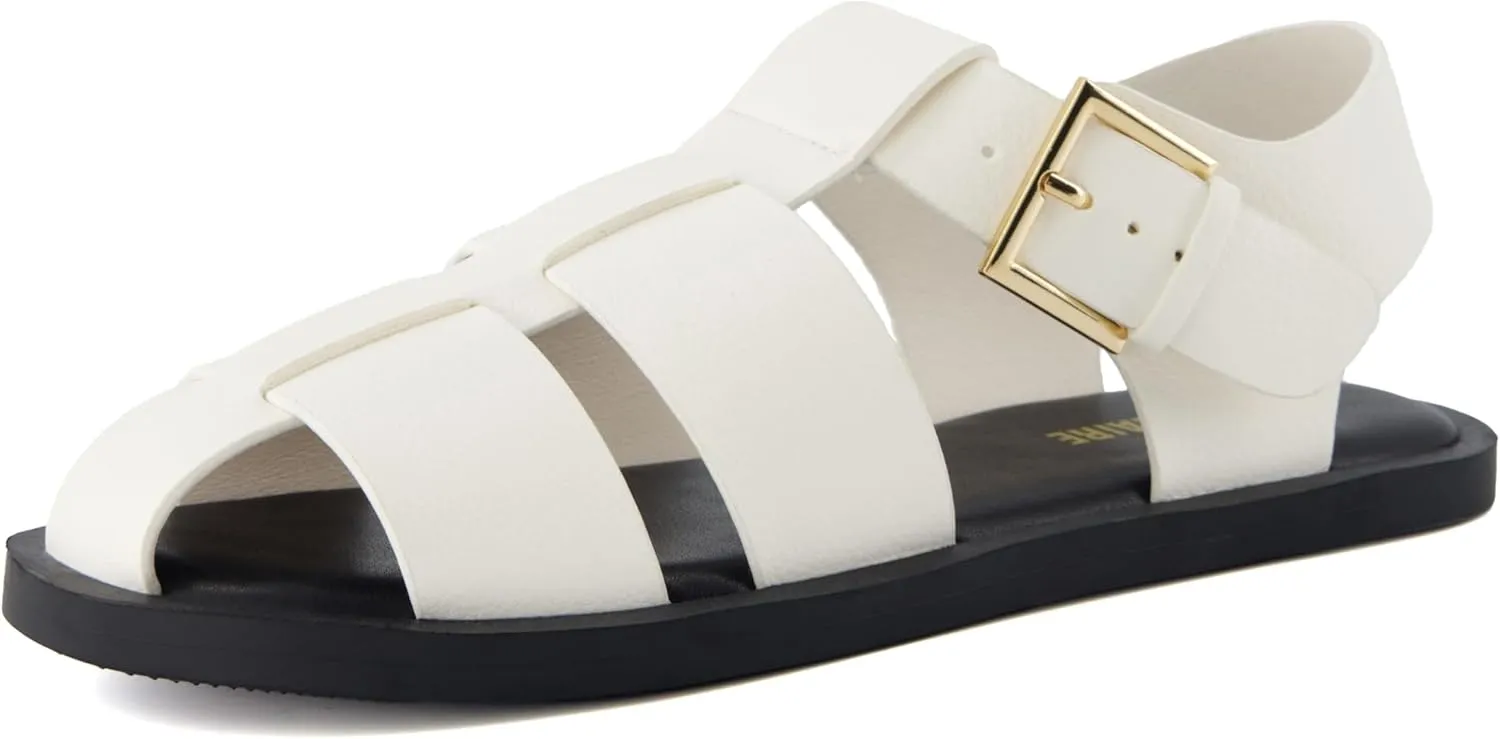 CUSHIONAIRE Women's Plaza Fisherman Sandal – Soft Vegan Leather, Adjustable Buckle Strap, Memory Foam, Wide Widths Available