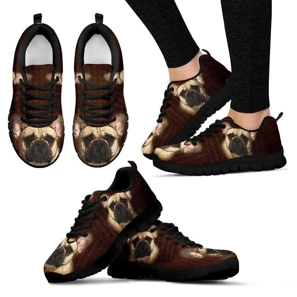 Cute French Bulldog Print Sneakers For Women(White/Black)- Express Shipping