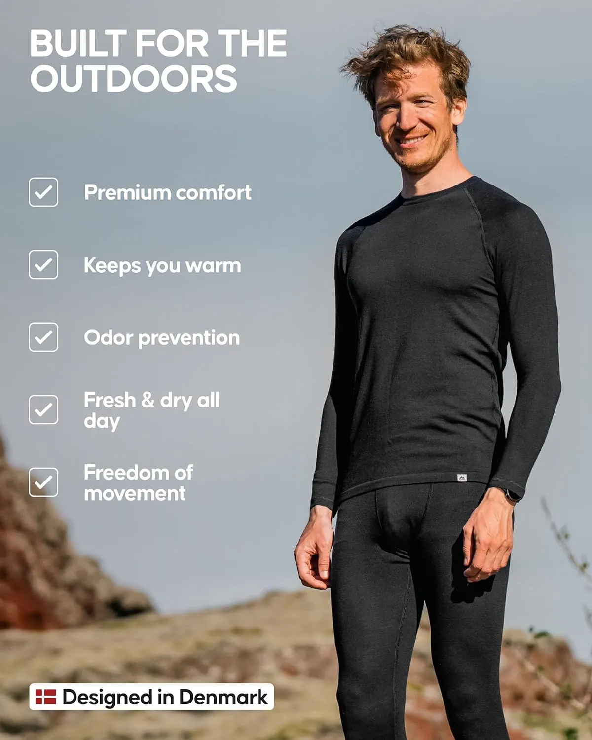 DANISH ENDURANCE Merino Wool Base Layer Pants for Men, Thermal Long Johns