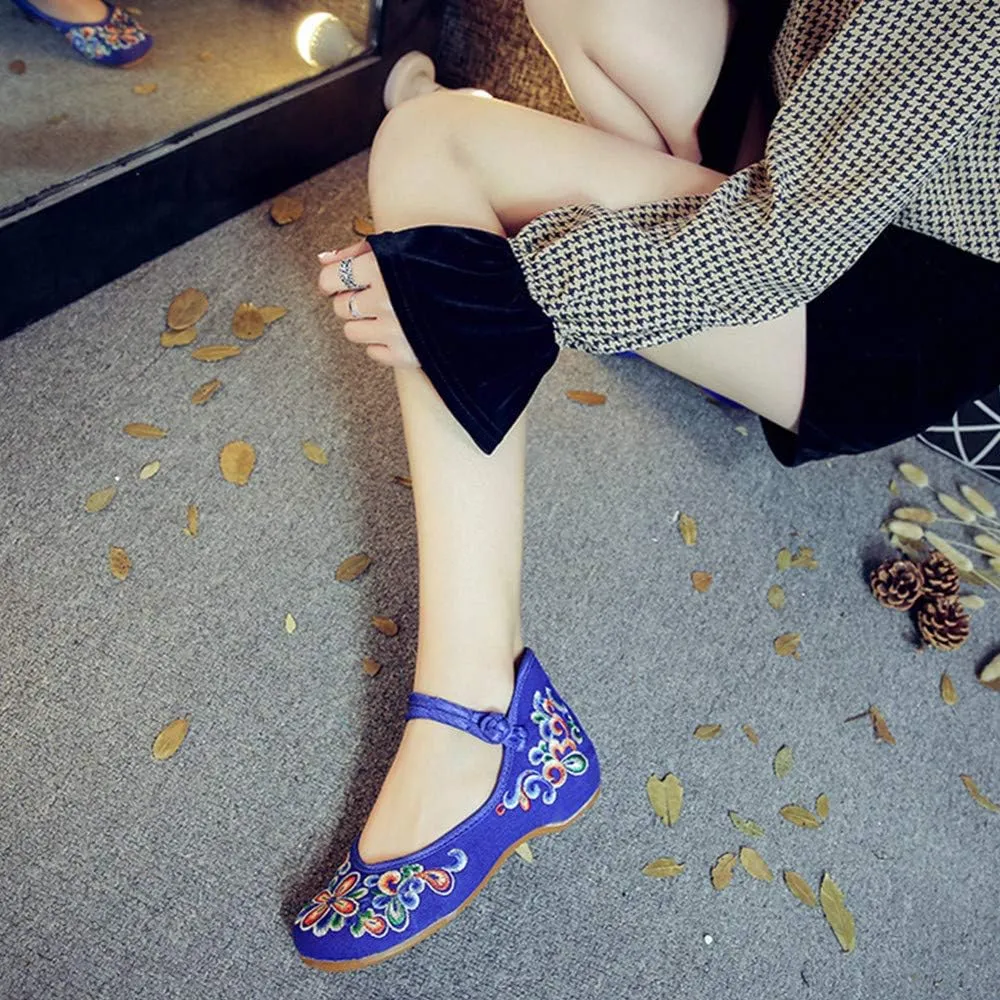 Dayiss Women's Chinese Handmade Embroidered Oxfords Flats Flower Dancing Ballet Canvas Loafers Mary Jane Cheongsam Shoes
