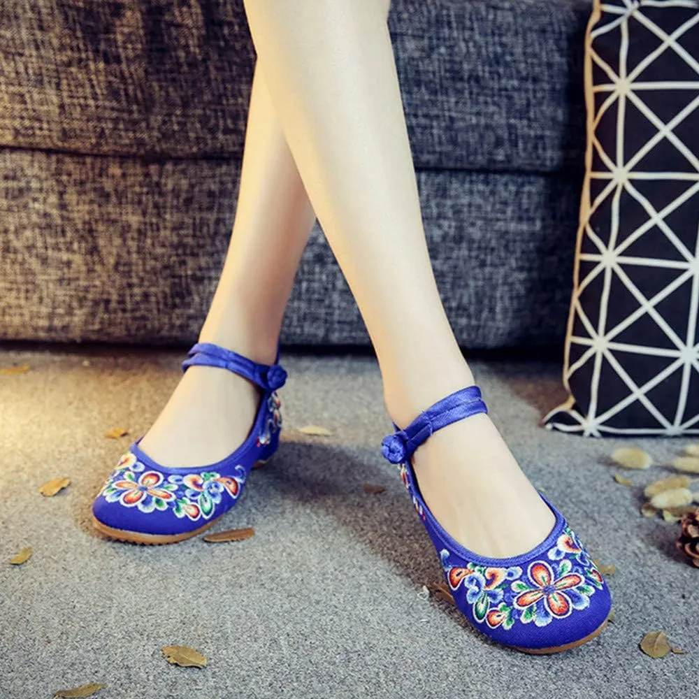 Dayiss Women's Chinese Handmade Embroidered Oxfords Flats Flower Dancing Ballet Canvas Loafers Mary Jane Cheongsam Shoes