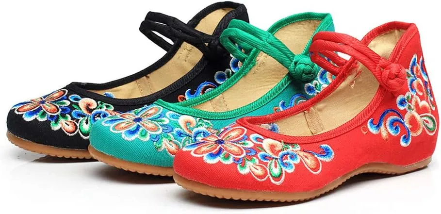 Dayiss Women's Chinese Handmade Embroidered Oxfords Flats Flower Dancing Ballet Canvas Loafers Mary Jane Cheongsam Shoes