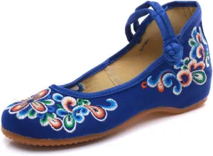Dayiss Women's Chinese Handmade Embroidered Oxfords Flats Flower Dancing Ballet Canvas Loafers Mary Jane Cheongsam Shoes