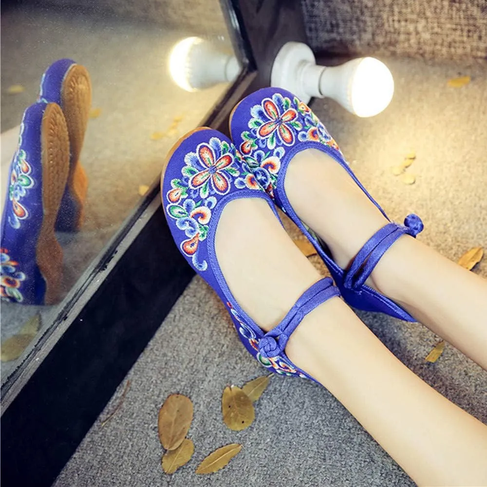 Dayiss Women's Chinese Handmade Embroidered Oxfords Flats Flower Dancing Ballet Canvas Loafers Mary Jane Cheongsam Shoes