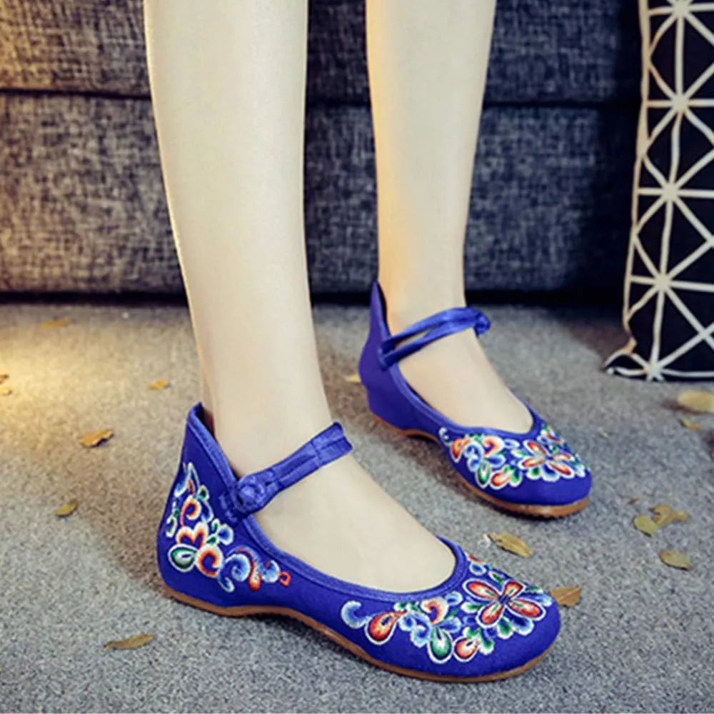 Dayiss Women's Chinese Handmade Embroidered Oxfords Flats Flower Dancing Ballet Canvas Loafers Mary Jane Cheongsam Shoes