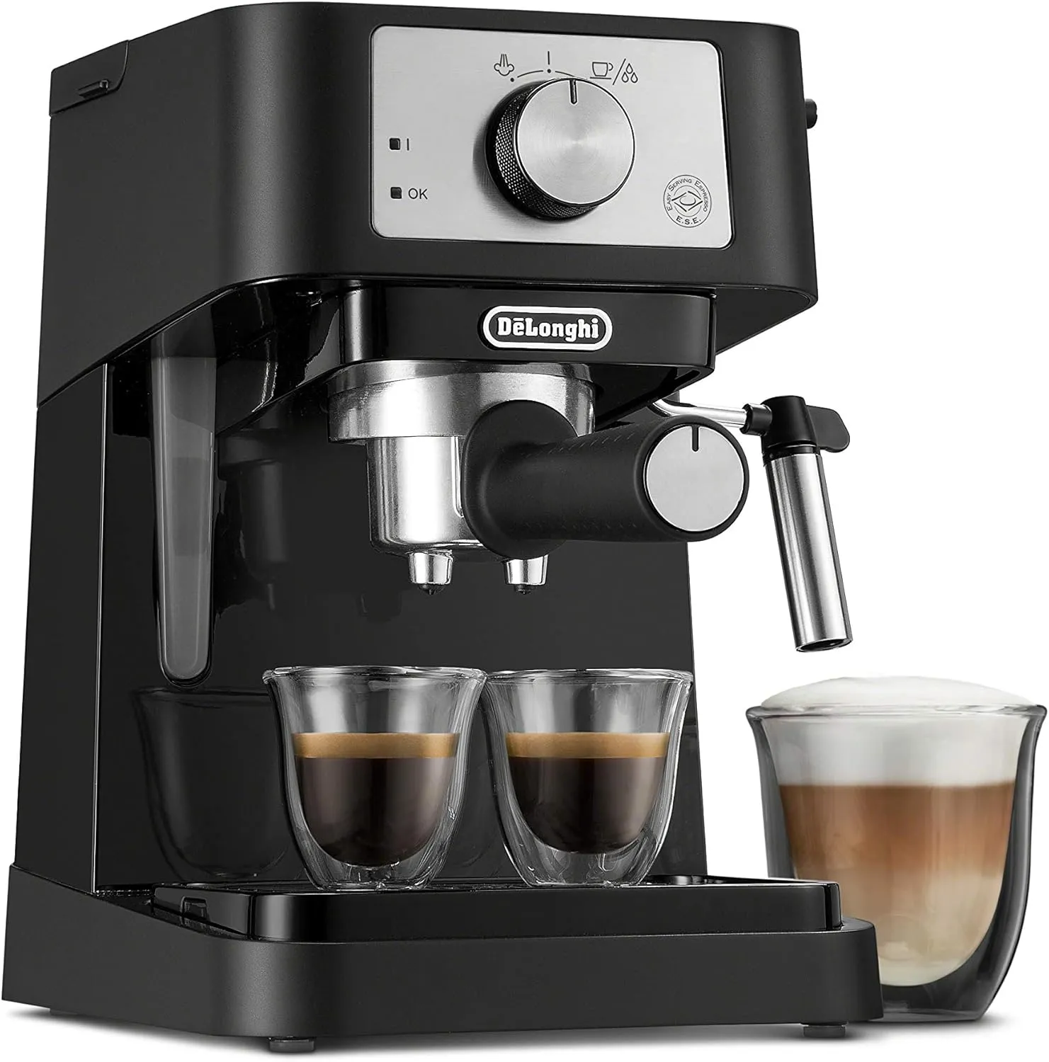 De'Longhi Stilosa Manual Espresso Machine, Latte & Cappuccino Maker, 15 Bar Pump Pressure   Milk Frother Steam Wand, Black / Stainless, EC260BK, 13.5 x 8.07 x 11.22 inches
