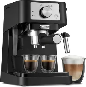 De'Longhi Stilosa Manual Espresso Machine, Latte & Cappuccino Maker, 15 Bar Pump Pressure   Milk Frother Steam Wand, Black / Stainless, EC260BK, 13.5 x 8.07 x 11.22 inches