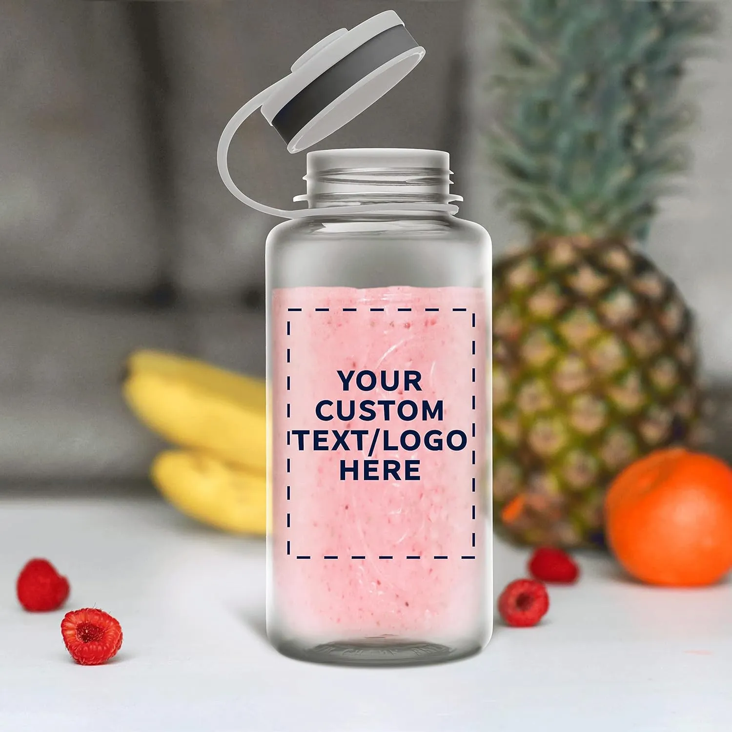 DISCOUNT PROMOS Custom Plastic Sports Water Bottles with Flip Lid 38 oz. Set of 50, Personalized Bulk Pack - Great for Gym, Hiking, Cycling, Camping, Backpacking, School - Clear