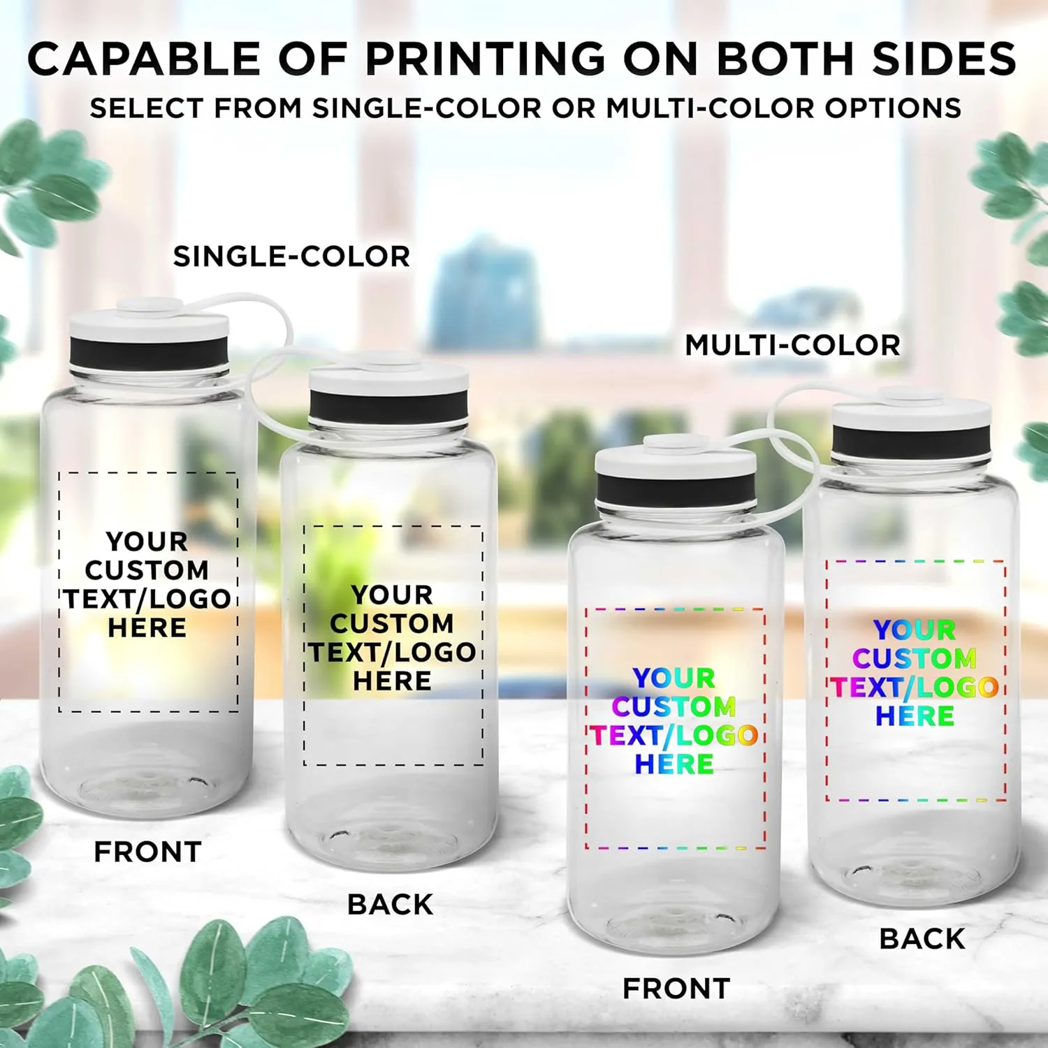 DISCOUNT PROMOS Custom Plastic Sports Water Bottles with Flip Lid 38 oz. Set of 50, Personalized Bulk Pack - Great for Gym, Hiking, Cycling, Camping, Backpacking, School - Clear