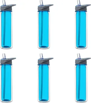 DISCOUNT PROMOS Tritan Sports Bottles with Straw 19 oz. Set of 6, Bulk Pack - Great for Gym, Hiking, Cycling, Camping, Backpacking, School - Blue