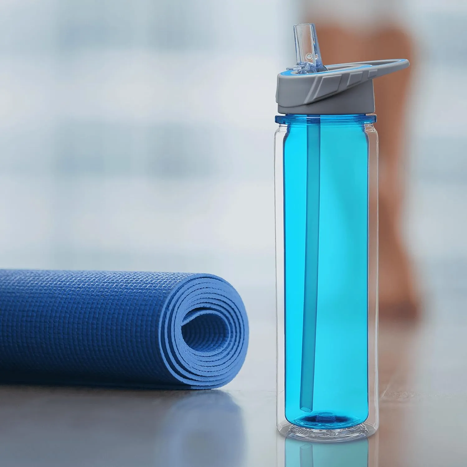 DISCOUNT PROMOS Tritan Sports Bottles with Straw 19 oz. Set of 6, Bulk Pack - Great for Gym, Hiking, Cycling, Camping, Backpacking, School - Blue