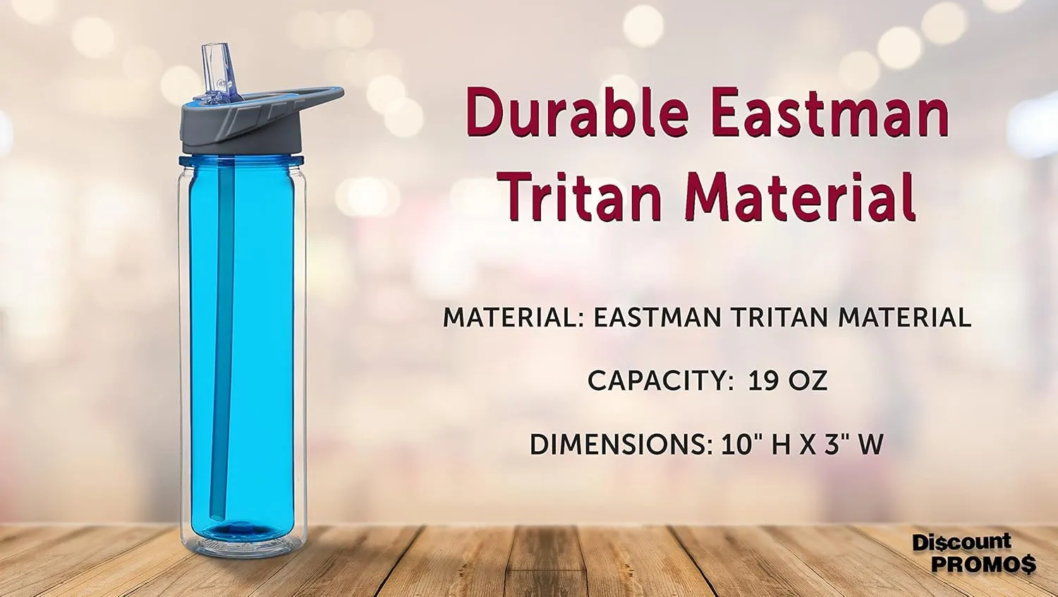 DISCOUNT PROMOS Tritan Sports Bottles with Straw 19 oz. Set of 6, Bulk Pack - Great for Gym, Hiking, Cycling, Camping, Backpacking, School - Blue