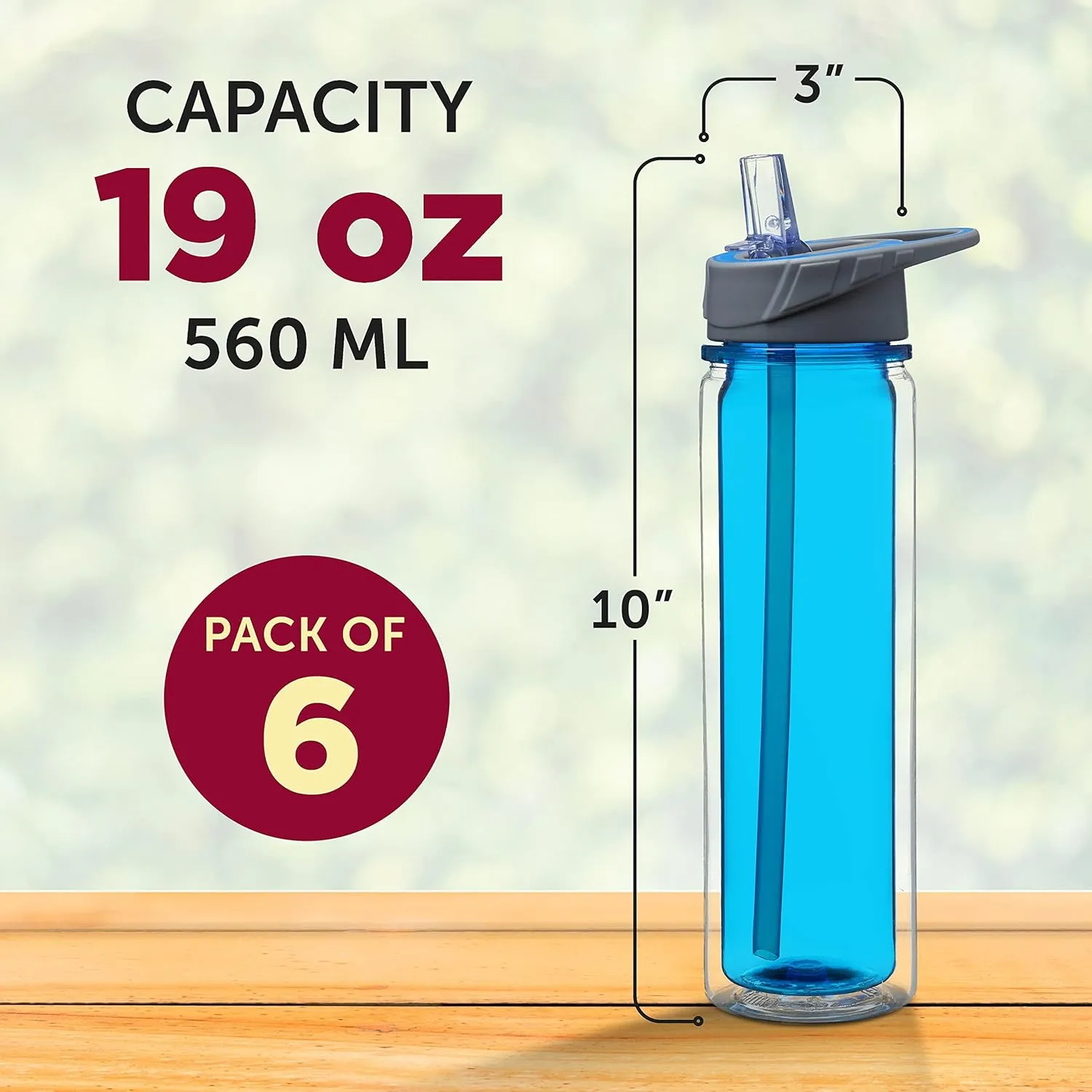 DISCOUNT PROMOS Tritan Sports Bottles with Straw 19 oz. Set of 6, Bulk Pack - Great for Gym, Hiking, Cycling, Camping, Backpacking, School - Blue