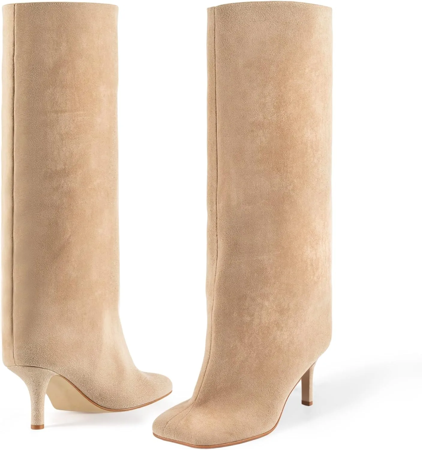 DOBOYG Knee High Boots for Women Square Toe Stiletto High Heel Boots Comfortable Suede Thigh High Boots