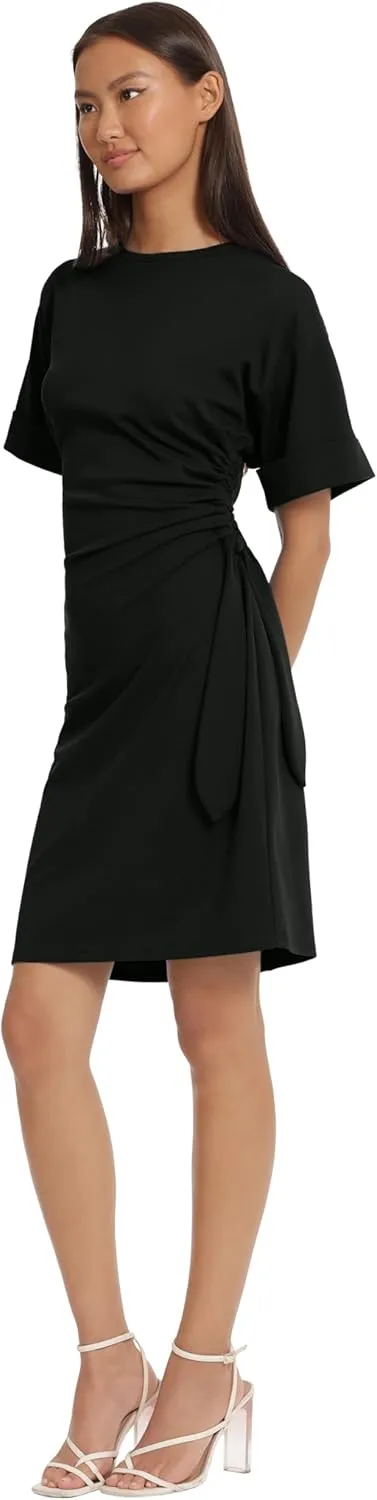Donna Morgan Women's Sleek and Sophisticated Side Ruched Ad Tie Detail Dress Workwear Event Occasion Guest of