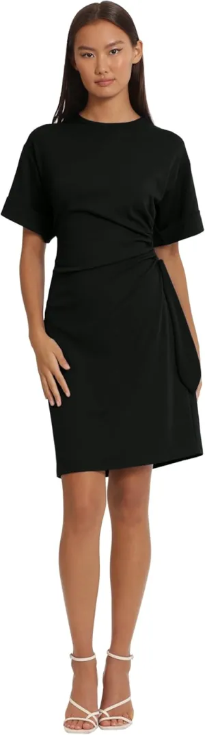 Donna Morgan Women's Sleek and Sophisticated Side Ruched Ad Tie Detail Dress Workwear Event Occasion Guest of