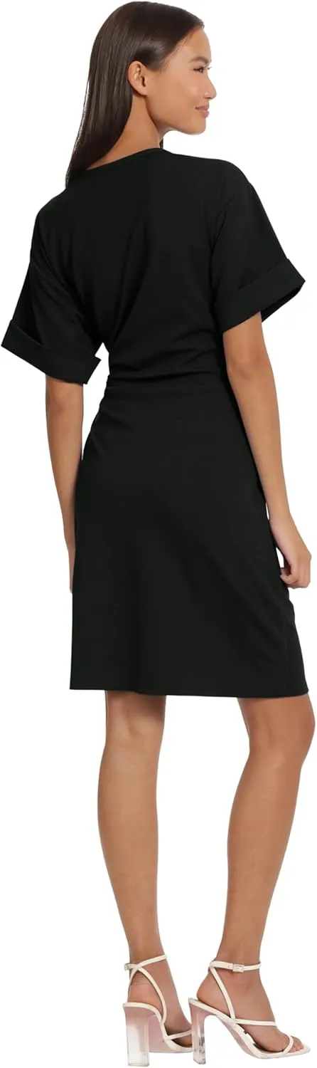 Donna Morgan Women's Sleek and Sophisticated Side Ruched Ad Tie Detail Dress Workwear Event Occasion Guest of