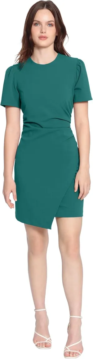 Donna Morgan Women's Sleek Faux Wrap Dress with Asymmetric Skirt Office Workwear Event Guest of