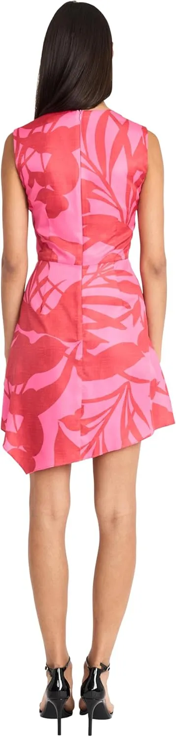 Donna Morgan Women's Sleeveless Asymmetrical Mini Ruched Waist Detail-Wedding Guest Cocktail Dress