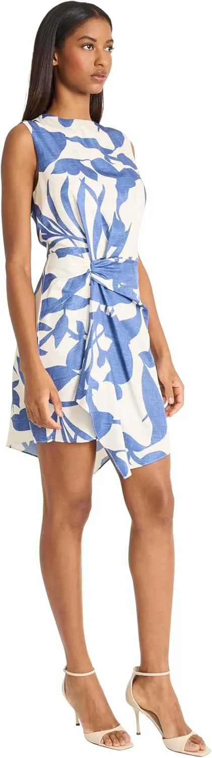 Donna Morgan Women's Sleeveless Asymmetrical Mini Ruched Waist Detail-Wedding Guest Cocktail Dress
