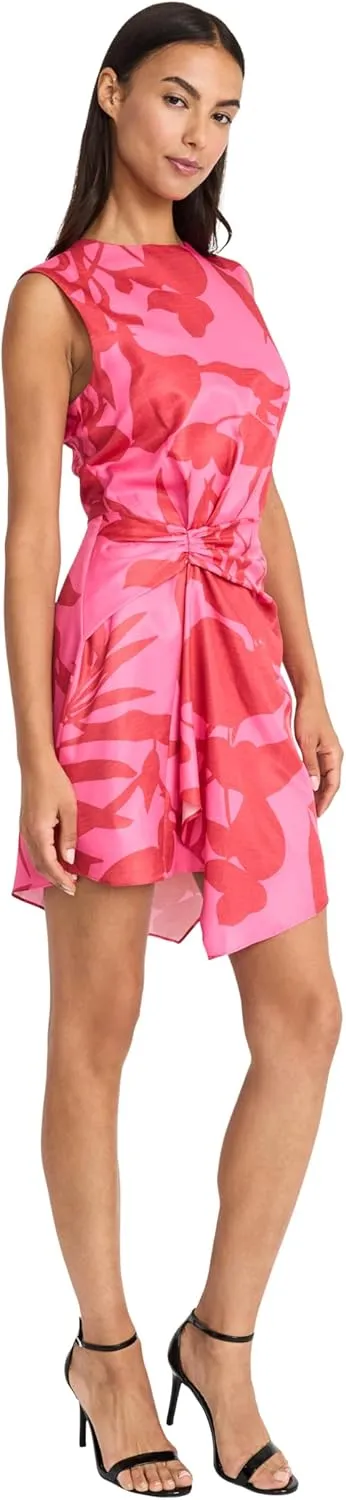 Donna Morgan Women's Sleeveless Asymmetrical Mini Ruched Waist Detail-Wedding Guest Cocktail Dress
