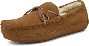 DREAM PAIRS Men's House Slippers Moccasin Indoor Outdoor Fuzzy Furry Loafers Suede Leather Warm Comfortable Shoes