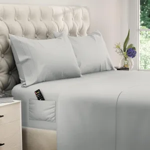 DREAMCARE Queen Size Sheets - Cooling Bed Sheets - 4pcs Set - up to 15" Deep Pocket Queen Sheet Set - Sheets Queen Size Bed - Soft & Long Lasting 100% Fine Brushed Polyester with Side Pocket - LGray