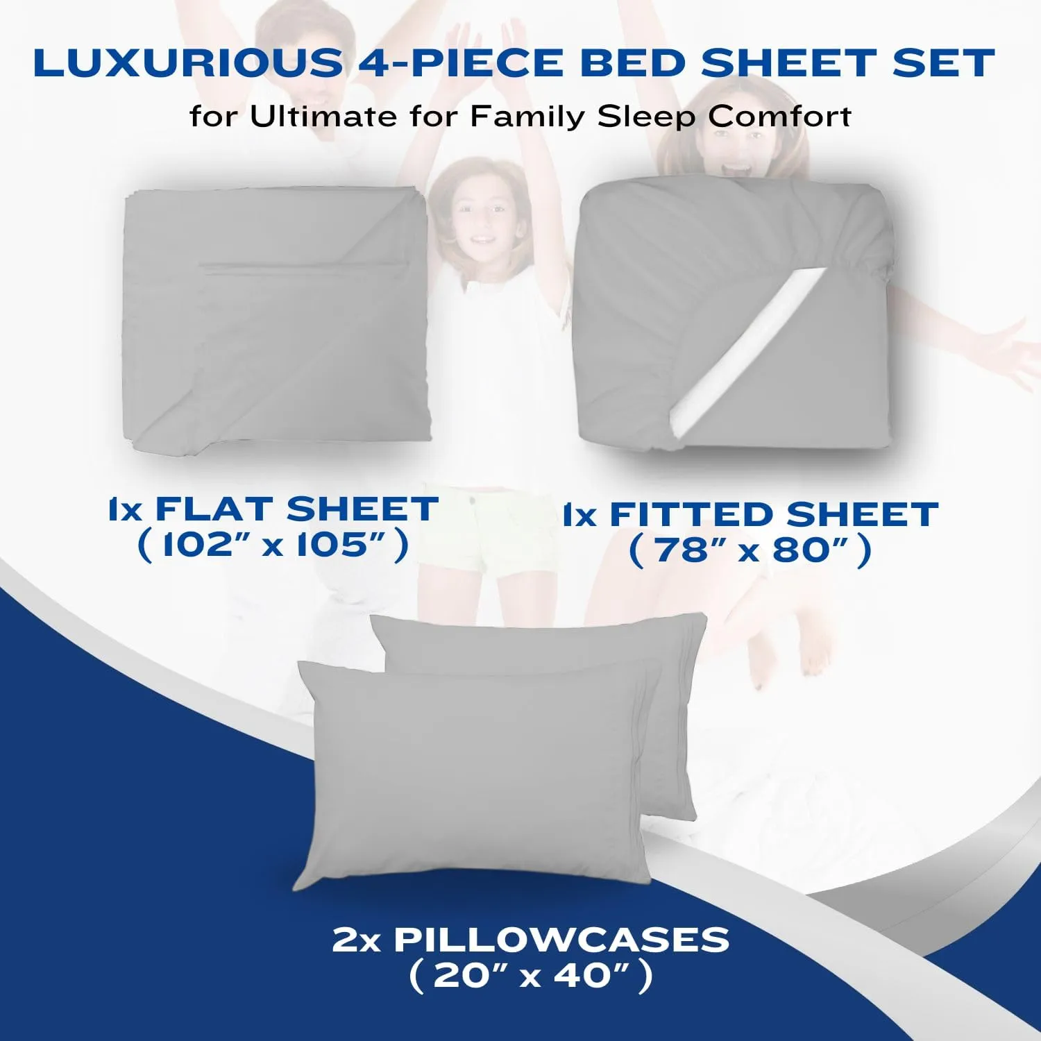 DREAMCARE Queen Size Sheets - Cooling Bed Sheets - 4pcs Set - up to 15" Deep Pocket Queen Sheet Set - Sheets Queen Size Bed - Soft & Long Lasting 100% Fine Brushed Polyester with Side Pocket - LGray