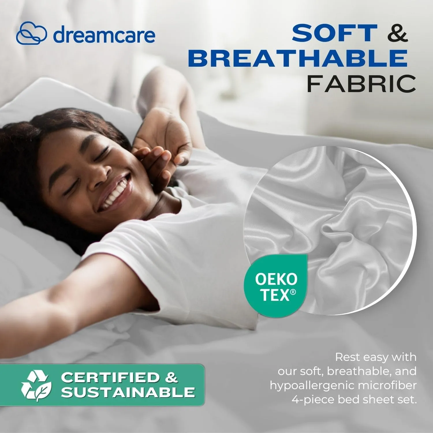 DREAMCARE Queen Size Sheets - Cooling Bed Sheets - 4pcs Set - up to 15" Deep Pocket Queen Sheet Set - Sheets Queen Size Bed - Soft & Long Lasting 100% Fine Brushed Polyester with Side Pocket - LGray