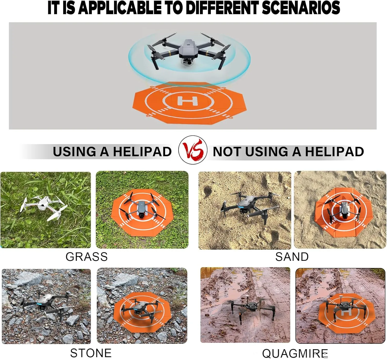 Drone Landing Pad Portable Foldable,25in Double-Sided Waterproof Helipad for DJI Mavic 4 Pro/Mini 4 Pro/Mavic 3 Pro/Neo/Flip RC Drones Helicopter, Drone Landing Pad Accessories (25in—Orange)